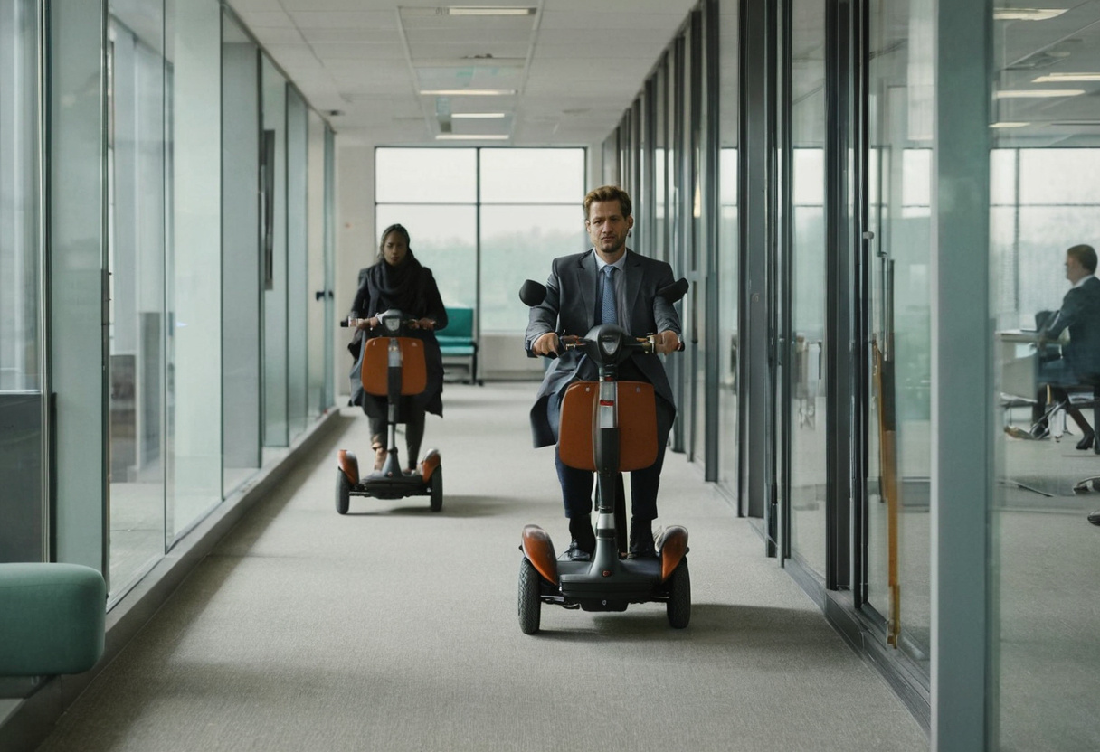 Mobility scooters in the corridor of a modern office