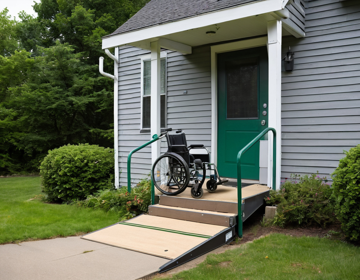 Mobility and accessibility visual for Portable, suitcase, and threshold wheelchair ramps fit short, temporary, or supervised access needs