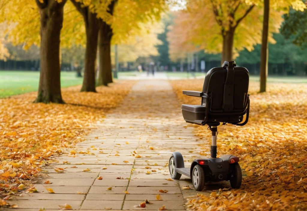 Mobility scooter, autumn leaves
