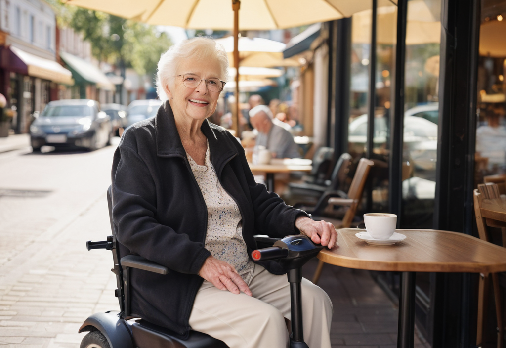 Mobility scooter, cafe