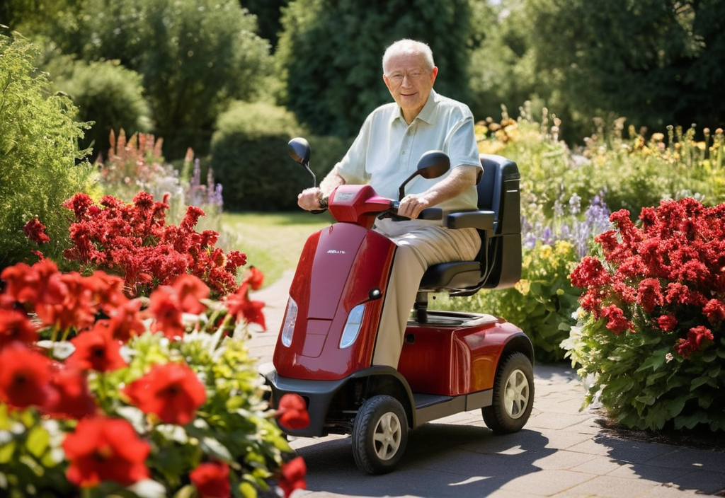 Mobility scooter, garden flowers