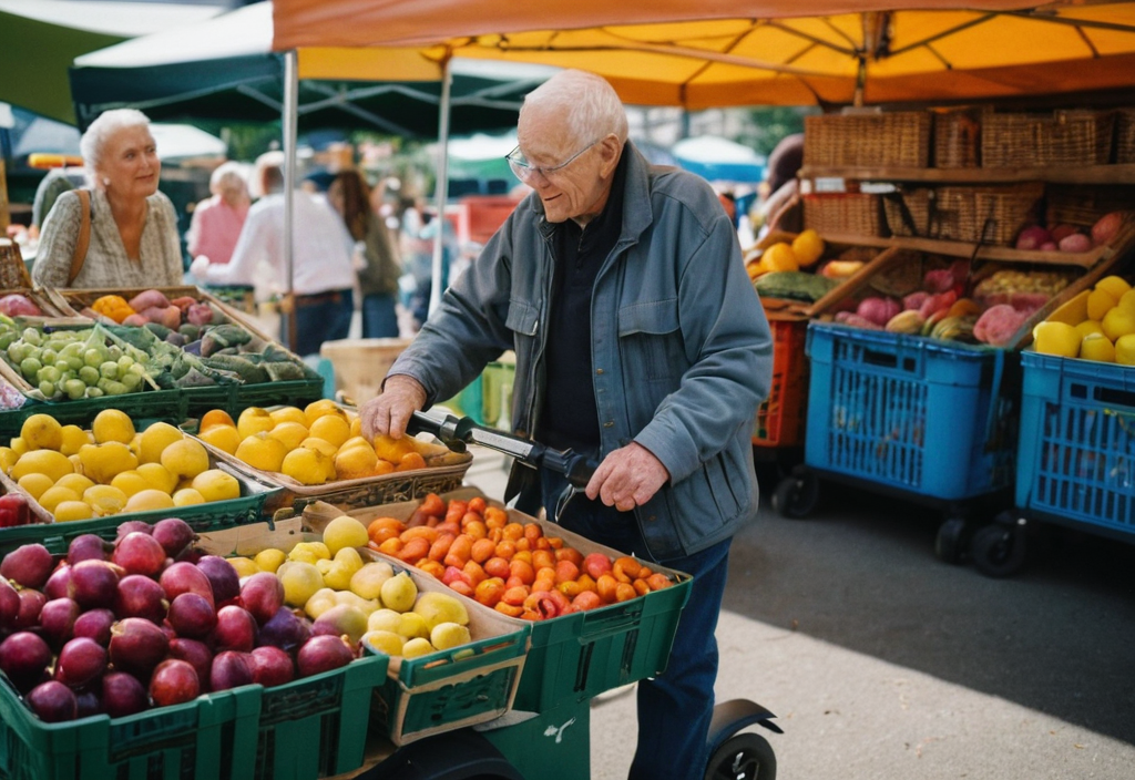 Mobility scooter, market stall