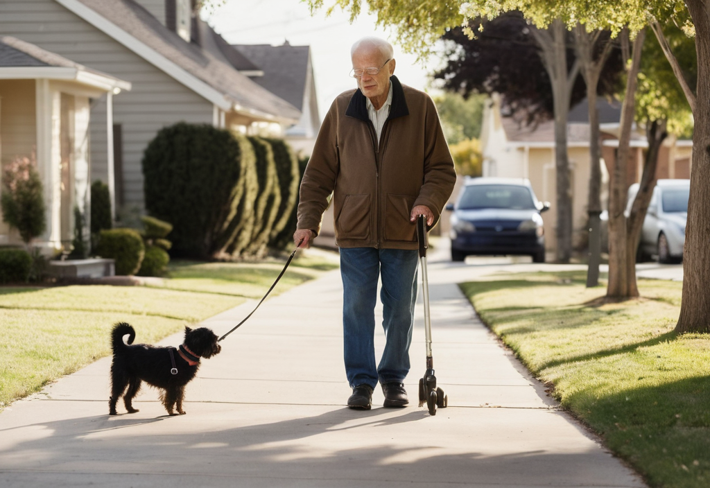 Mobility scooter, neighborhood dog